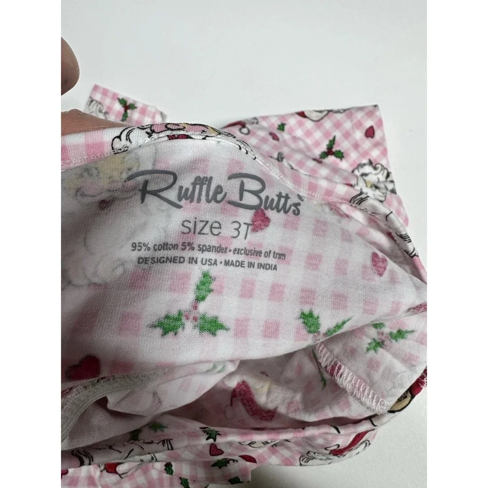 Ruffle Butts Santa Holly Berry Christmas Print Dress Pink Bow Size 3T Girls